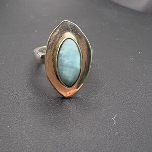 925 STERLING SILVER MARQUIS SHAPE LARIMAR STONE RING SIZE 8